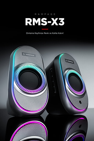 Rampage RMS-X3 2.0 6W Bluetooth Özellikli Siyah Multimedia RGB Işıklı Gaming USB Speaker