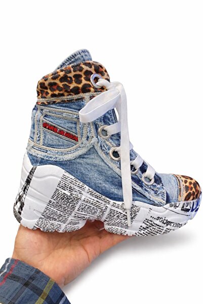 StarBlueMooN Kadın Leopar Desenli Kot Bot