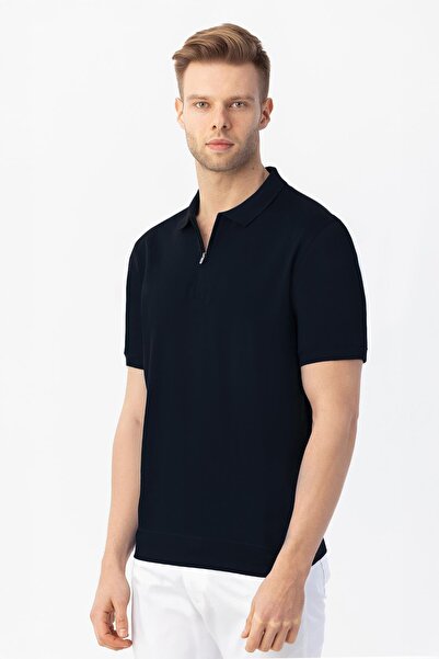 Sabri Özel Fermuarlı Polo Yaka Erkek T-Shirt Siyah
