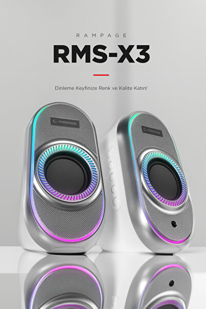 Rampage RMS-X3 2.0 6W Bluetooth Özellikli Beyaz Multimedia RGB Işıklı Gaming USB Speaker