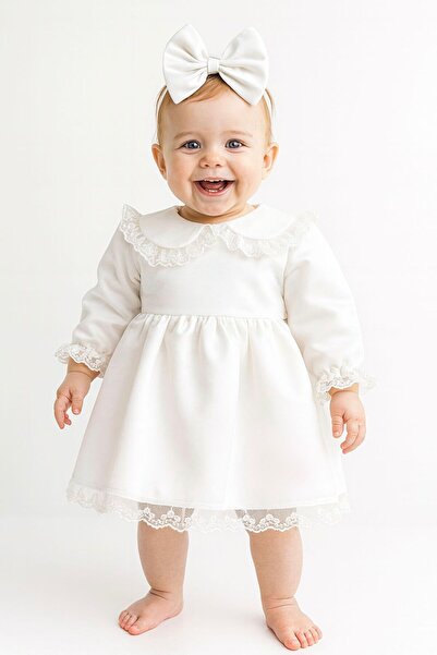 Hobidik طقم فستان ساتان من الدانتيل غيبور باللون الأبيض الفاتح