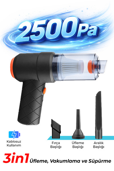 Bood HC-32 Şarjlı El Süpürgesi | 2500PA Güçlü Çekim, Vakum + Üfleme, 3 Başlıklı