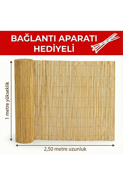My Family 1x2.5 Mt Misina Örme Kamış Hasır Bambu Çit Bahçe Balkon Gölgelik Rüzgarlık (Aparat Hediyeli)