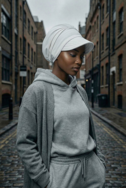 Aisha's Design قبعة قطنية ممشطة مع غطاء للعينين، B-73، أبيض