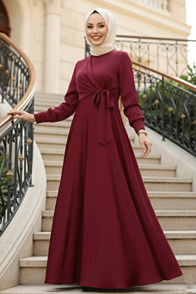 Neva Style فستان سهرة من الساتان باللون العنابي 1420BR