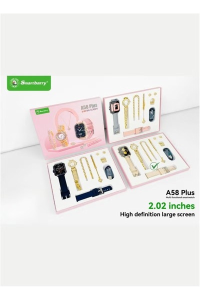 SMART BARRY Smartbarry A58 Plus 7-in-1 Gold Colour Women Smartwatch Jewelry Gift Set
