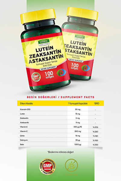Vitapol Lutein Zeaksantin Astaksantin Koenzim Q10 Ve Vitamin Kompleksi – 100 Kapsül – Göz Sağlığı
