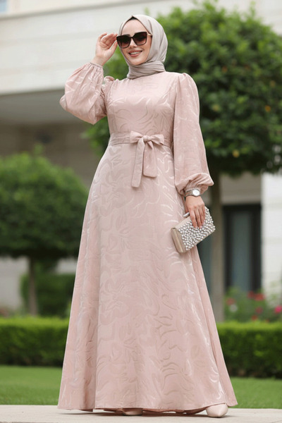 N.S NEVA STYLE فستان سهرة حجاب بسكويت منقوش 23274BS