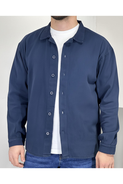 blayn jeans Ανδρικό μακρυμάνικο πουκάμισο με εφέ λινό oversized κομμάτια