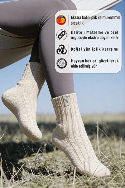 Bolero Kadın Alpaka Kışlık Yün Çorap Ekru