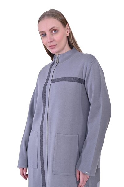 Invee كارديجان صوف محبوك بسحاب وخطوط رمادية