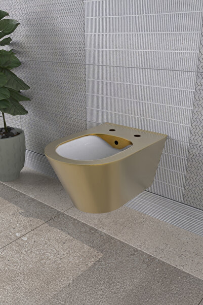 LUCCO Avva Asma Klozet Içi Beyaz Dışı Komple Altın