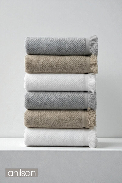 Anılsan Set 6 prosoape de maini Jelena - 50x90 Cm, 225 Gr, 100% bumbac, prosoape spa si hotel, potrivite pentru utilizare zilnica