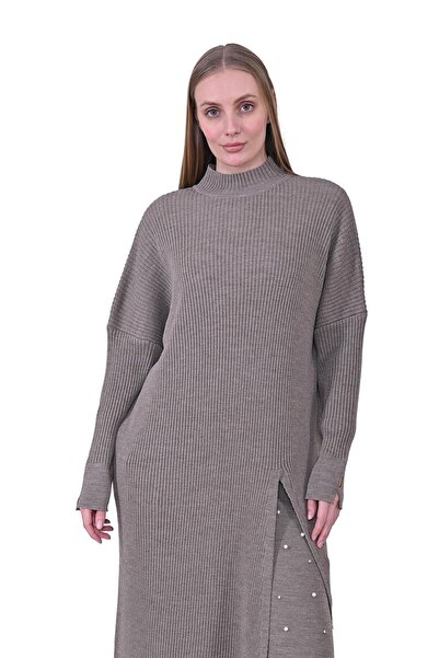 Invee تونيك صوف بفتحة بيج داكن