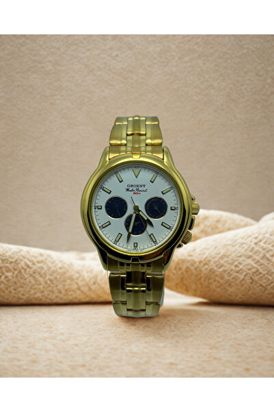 Orient Dual Time Erkek Quartz Kol Saati | Altın Renkli Beyaz Kadranlı Paslanmaz Çelik | 2 Yıl Garantili