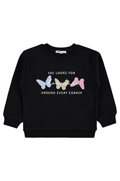 Civil Girls Renkli Kelebek Baskılı 2-5 Yaş Sweatshirt - Siyah 4-5 Yaş