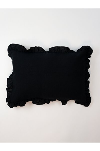 Galia Tasarım تيرا بلاك - غطاء وسادة مستطيل الشكل مزين بكشكشة بوهيمية - أسود