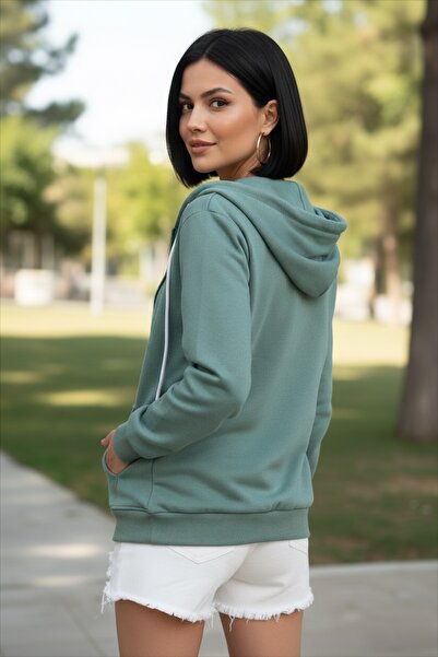 Miyalon Kadın Renk Kapüşonlu Fermuarlı Sweatshirt