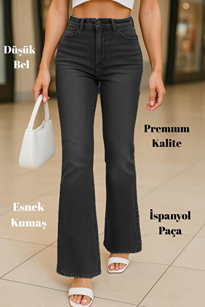 CEDY DENIM Yüksek Kalite Kadın 5 Cep Düşük Bel Ispanyol Paça Skinnyfit Esnek ...