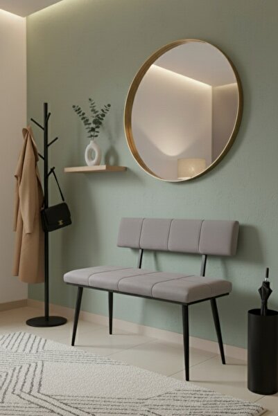 ÖZCAN METAL Metal Ayaklı Sırtlı Siyah Mutfak Salon Antre Yatak Odası Puf Bank...