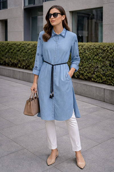 Kayra Сорочка з коміром, рукавами з вишивкою та ґудзиками, довга туніка