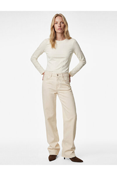 Koton Μπλουζάκι από βαμβάκι με μακρυμάνικο λαιμόκοψη και λεπτομέρεια ραφής εφ...