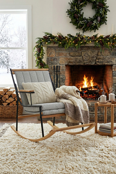 VİLİNZE Bal Ahşap-Metal Teddy Sallanan Koltuk Tv Sandalyesi