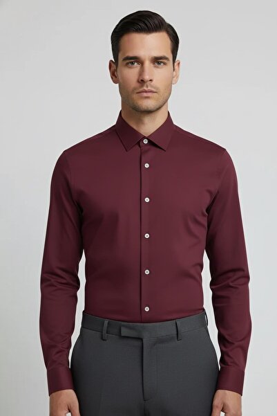 Sabri Özel GÖMLEK YAKA ERKEK GÖMLEK Bordo
