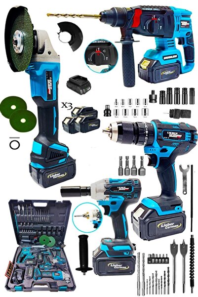 Lieber German Teknoloji L42130st 4lü Set 3x Akülü Şarjlı Kırıcı Delici Taşlam...