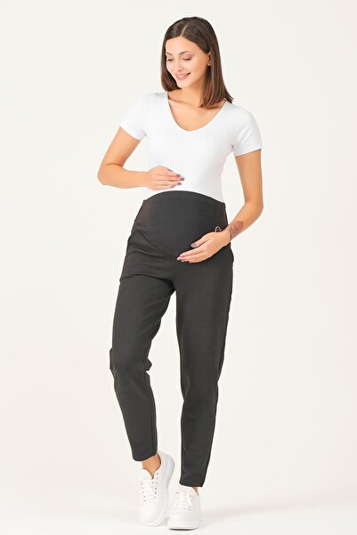 BUSA Pantaloni Mom Fit din jerseu cu bandă elastică pentru gravidă NEGRU