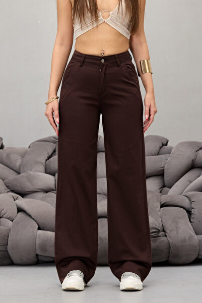 BİKELİFE بنطال بالازو نسائي عالي الخصر من الليكرا قابل للتمدد بأرجل واسعة