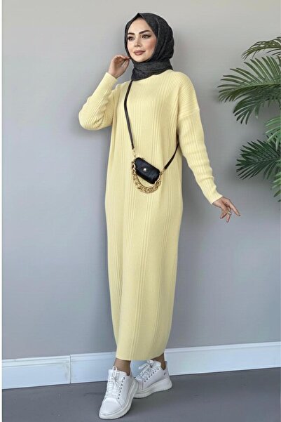 Cockatoo Fitilli Triko Elbise Siyah Oversize