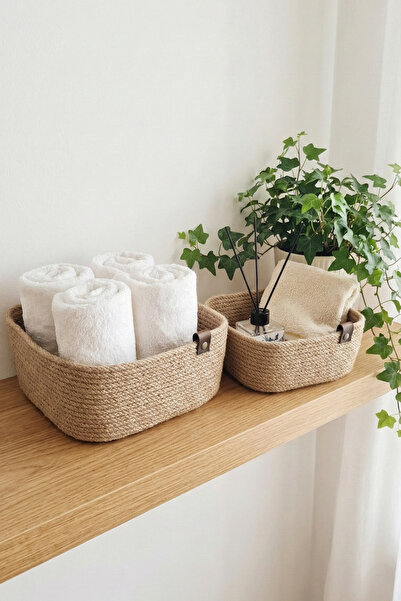 MKY منظم سلة من الجوت مكون من قطعتين - منظم للمطبخ والحمام