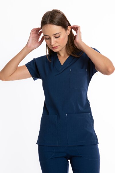 Uçak Medikal Petrol Lacivert Core Flex Likralı Tek Üst