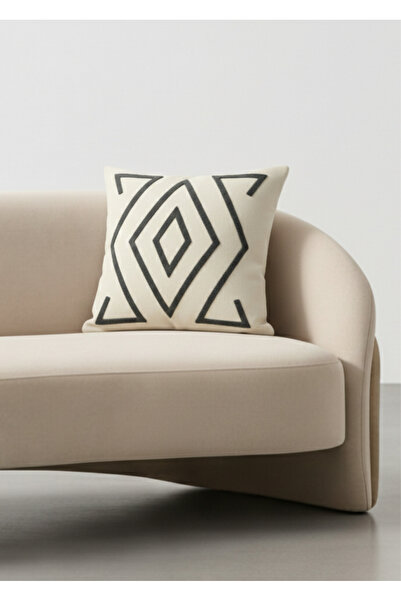 Destiva Home Husă pentru pernă din țesătură olefină brodată cu punct de împingere în linie antracit Buldan Işi 43X43 CM