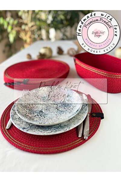 DOUBLE KNOT DESİGN 4 Adet Kırmıızı Tress Supla Amerikan Servis Hediyelik