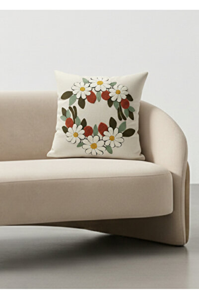 Destiva Home Κάλυμμα μαξιλαριού από ύφασμα ολεφίνης με κέντημα με λεπτομέρεια λουλουδιών Buldan İşi 43x43 cm