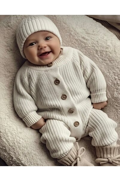 Serackids Selanik Örgülü Bebek Tulum Bere 2 li Set Likralı