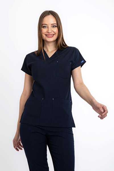 Uçak Medikal Lacivert Core Flex Likralı Tek Üst