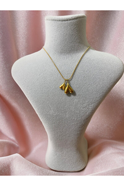 Melanj Craft Double Heart Steel Necklace - Gold