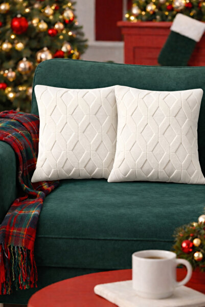 Halımax غطاء وسادة مزخرف من قطعتين من Dream Plush، تصميم كريمي قابل للغسل، بوليستر جاكار ويلسوفت 43x43 سم