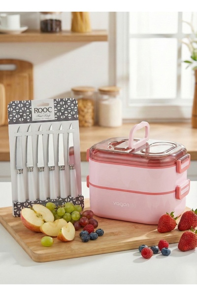 Vagonlife 1000 ml 2 Katlı, Paslanmaz Çelik, Sos Kaseli, Yemek Kutusu, Beslenme Kabı + Meyve Bıçağı Hediyeli