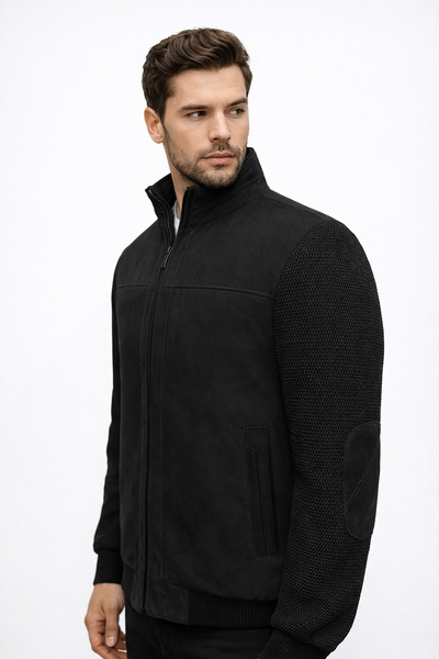KOL TRİKOLU SÜET NUBUK REGULAR FIT KIŞLIK MONT