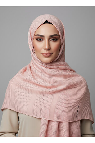 Sarar Şeritli Pamuklu Etamin Fileli Pembe Trend Şal 75x190