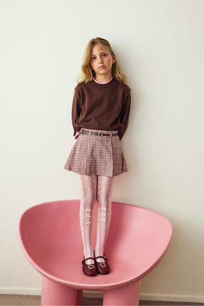 Penti Pink Girl's Ribbon Patterned Bow Fishnet Pantyhose