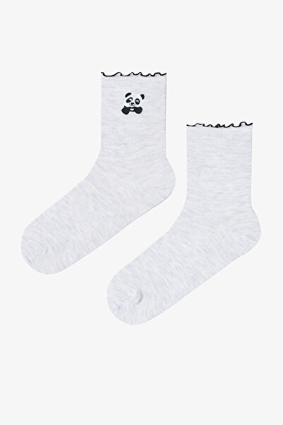 Penti Siyah Gri Beyaz Frill Panda 2li Soket Çorap