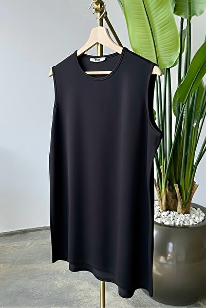 İmajButik Siyah Sıfır Kol Pamuklu Penye İçlik Tunik