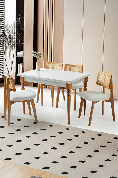 Sweet Home Masa Sandalye Yanlardan Açılır Smart  Mutfak Masası Takımı 4 Kişilik Ahşap Ayaklı Sandalyeli Modern Yemek Masası