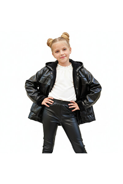 Escabel Girls' Hooded Leather Jacket and Leggings Two-Piece Set – Plush Lined...