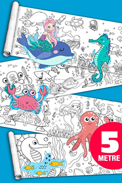 SinaTicaret Sualtı Yaşamı Okyanus Hayatı Dev Boyama Kağıdı Boyama Rulosu Büyü...